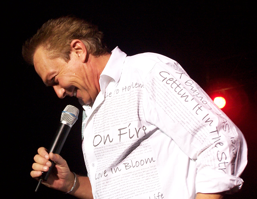 David wearing the shirt made by Silvia