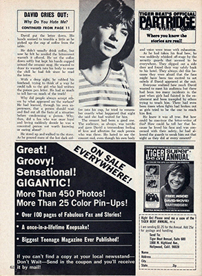 Tiger Beats Official Partridge Family Magazine - November 1971