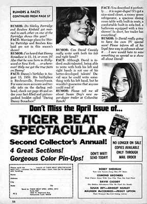 Tiger Beats Official Partridge Family Magazine - October 1971