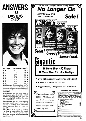 Tiger Beats Official Partridge Family Magazine - August 1972