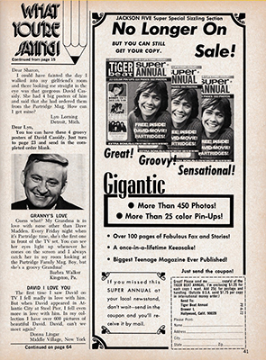 Tiger Beats Official Partridge Family Magazine - June 1972