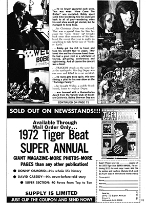 Tiger Beat Spectacular October 1972