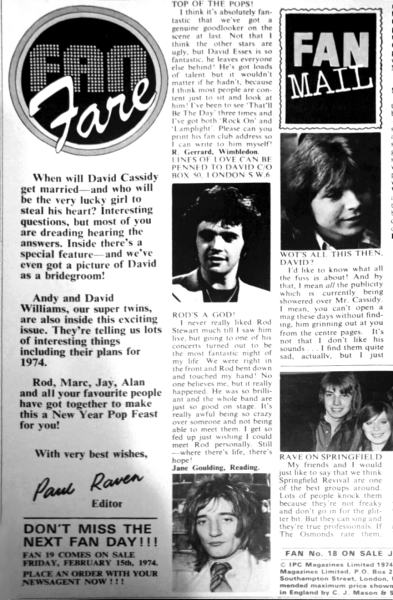 January 1974 Fan Magazine page