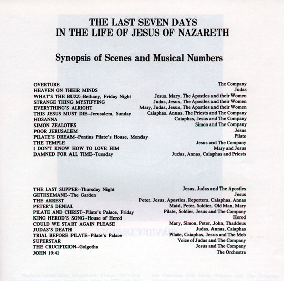 Song List from Jesus Christ Superstar.